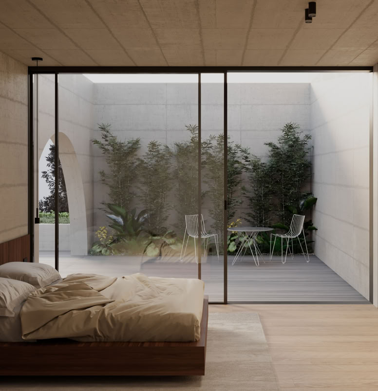 La zona notte al secondo piano offre privacy e comfort, con camere affacciate sul verde e ambienti luminosi.