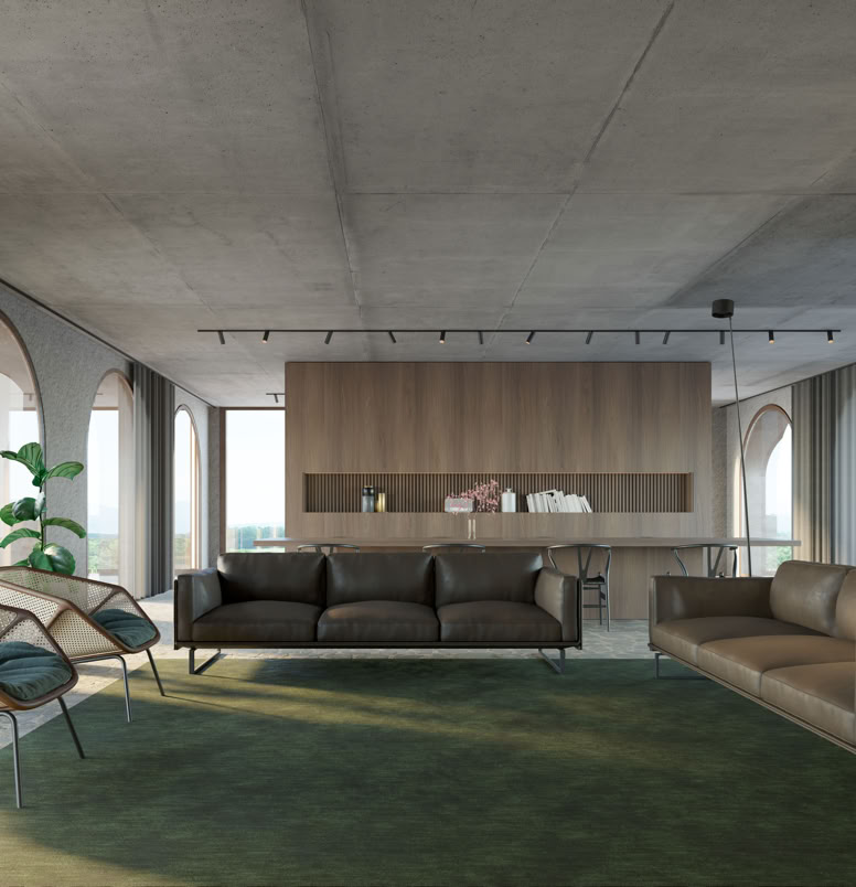 High-quality finishes and designer furnishings enhance the contemporary farmhouse renovation.
