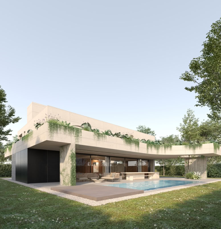 Residenza su tre livelli in calcestruzzo a vista, open space luminosi, arredi iconici e piscina. Progetto contemporaneo firmato MIDE architetti