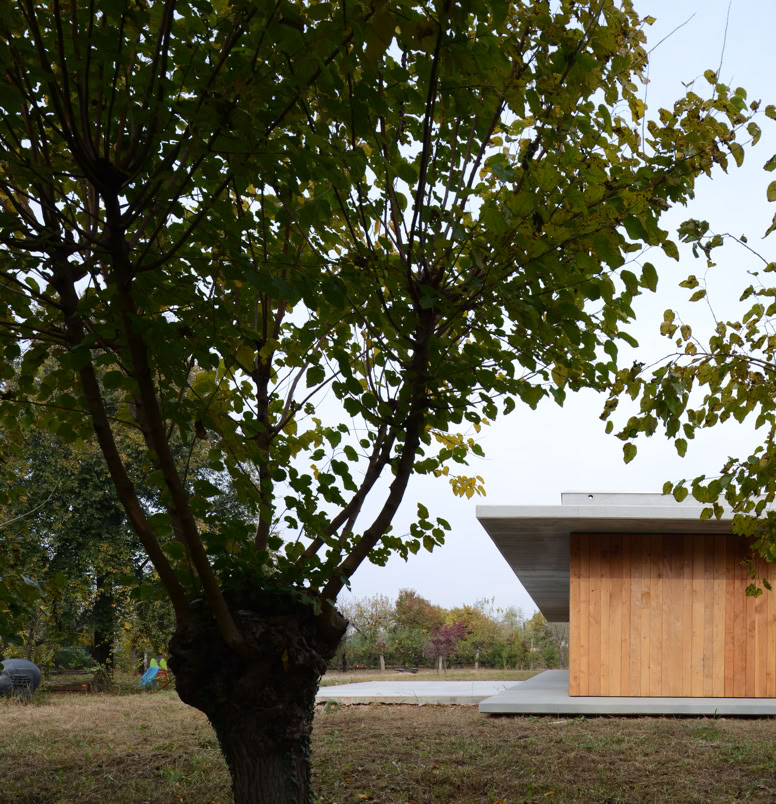 Abitazione di design a piano unico a Montebelluna, caratterizzata da eleganza minimalista e rapporto costante con la natura.