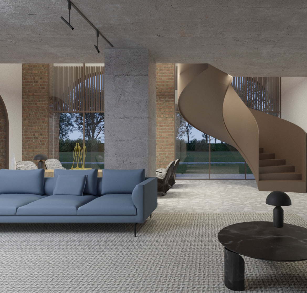 Scala e spazi interni che uniscono memoria storica e design moderno.