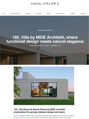 Home page del portale di architettura Visual Atelier 8 con un'approfondimento sulla villa lungo il Brenta progettata da MIDE architetti.